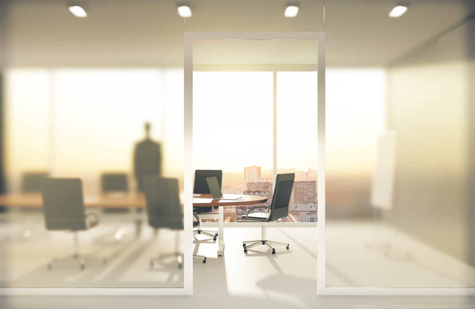 Meeting room with frosted glass walls